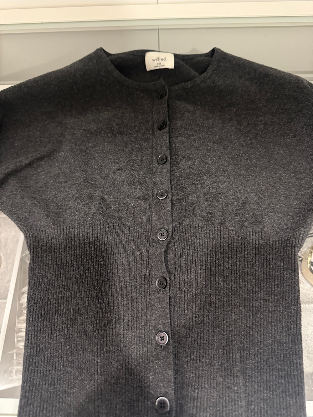 Aritzia Wilfred Golightly Wonder Yarn Cardigan Dark Grey XXS - Picture 8 of 10